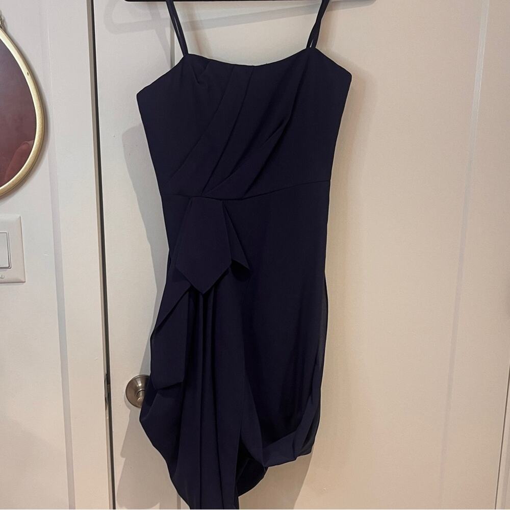 BCBGMaxAzria Runway Navy Blue Strapless Gathered Mini Dress Sz 8